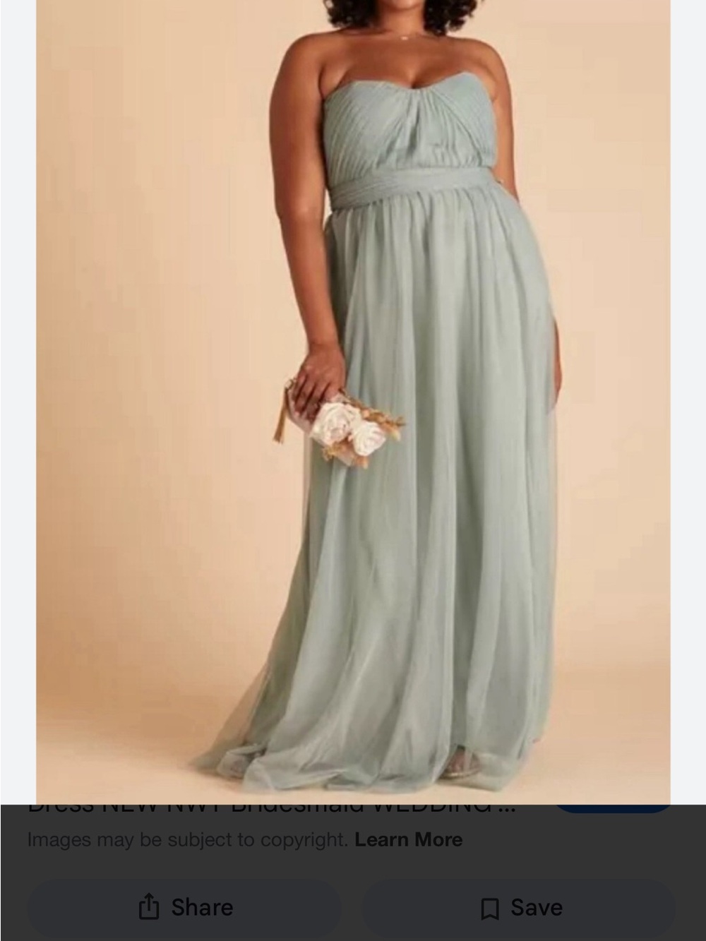 NWT birdie grey sage Strapless  Green Chiffon Maxi Dress wedding prom size XS